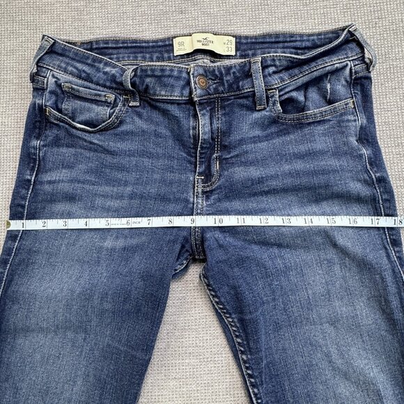 Hollister Womens 9R Blue Distressed Bootcut Jeans Denim Ripped Knee Medium Wash - Picture 9 of 13